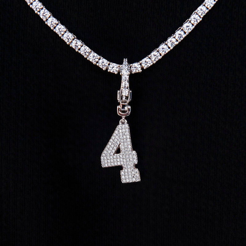 Micro Pave Number Clip On Pendants in White Gold