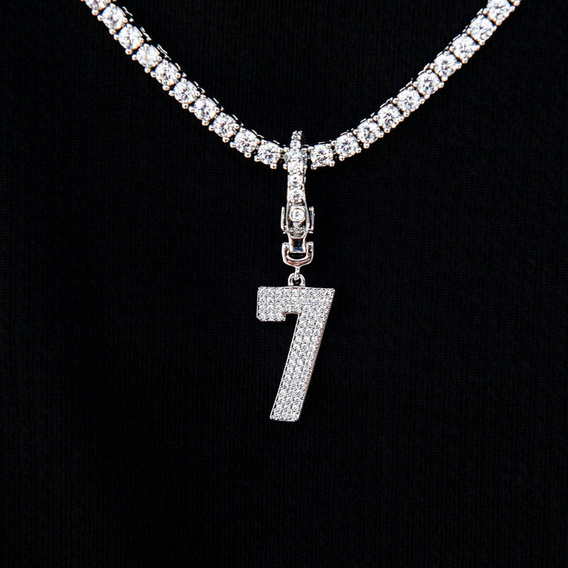 Micro Pave Number Clip On Pendants in White Gold