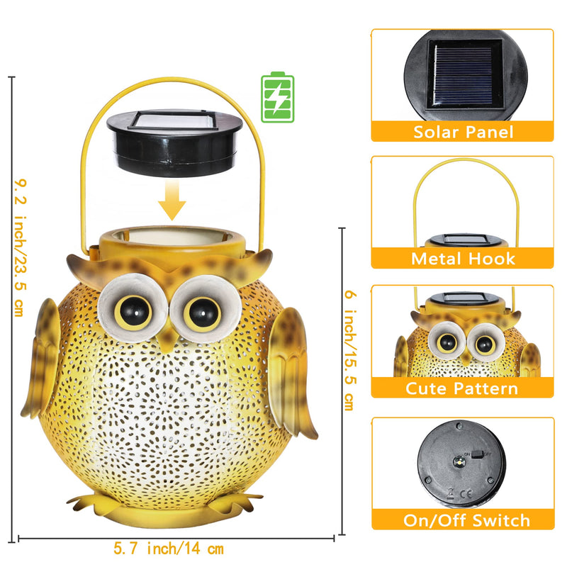 Lanterne solari a forma di gufo da appendere al giardino con metallo impermeabile
