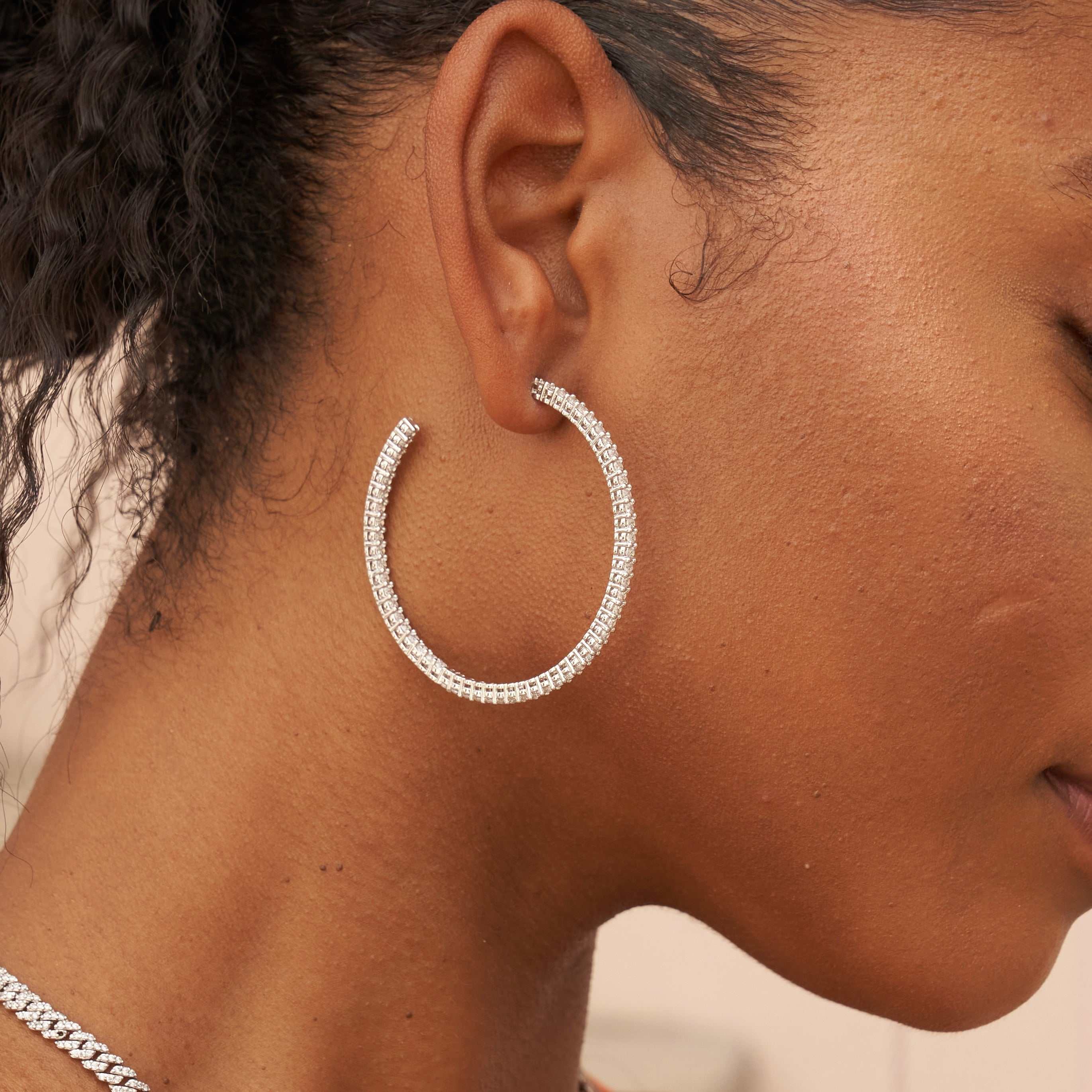 Eternity Hoop Earrings in White Gold-2MM