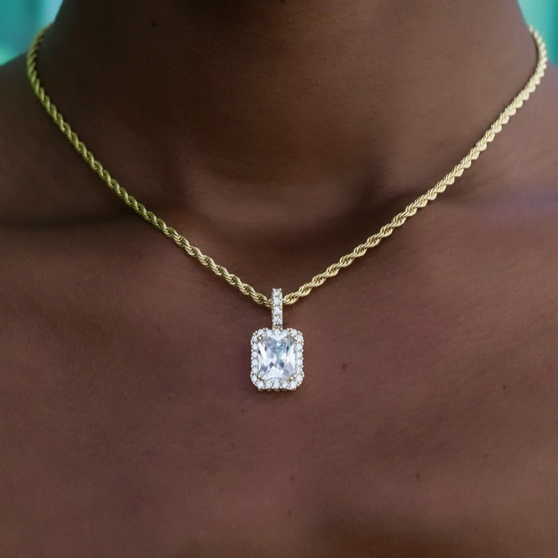 Micro Diamond Stone Pendant in Yellow Gold