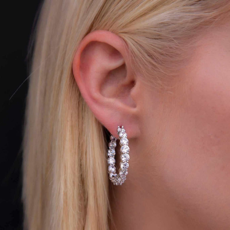 Eternity Hoop Earrings in White Gold- 4mm