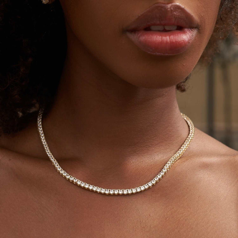 Diamond Tennis and Diamond Cuban Necklaces + Diamond Cross Bundle in Yellow Gold