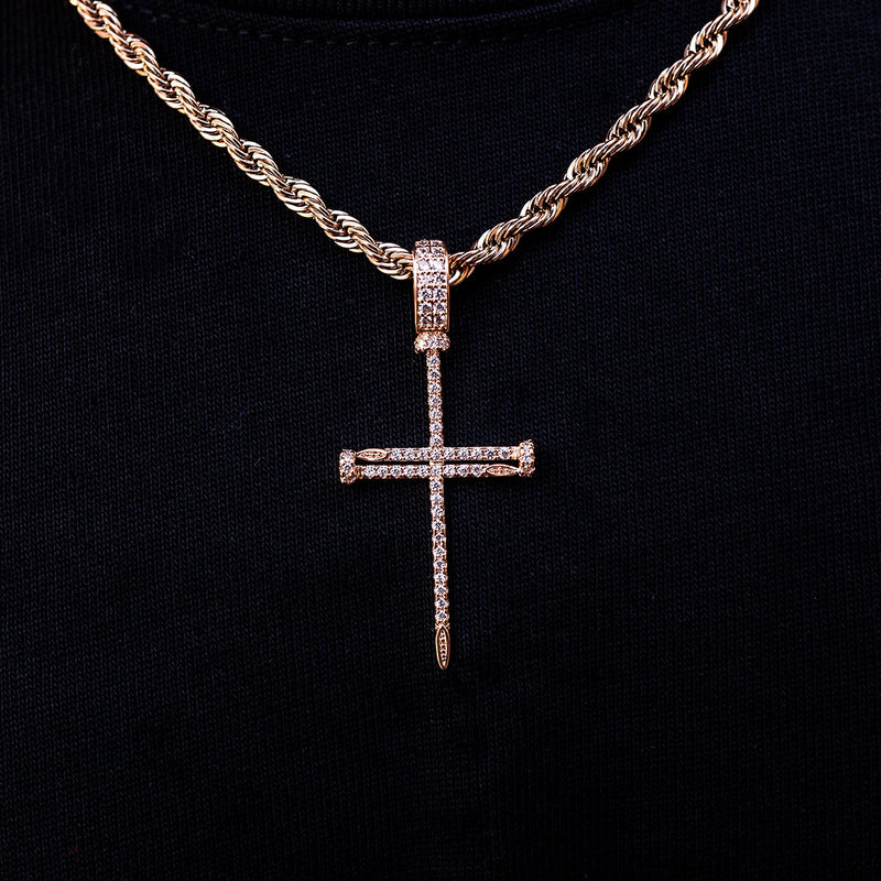 Iced Nail Cross Pendant in Rose Gold
