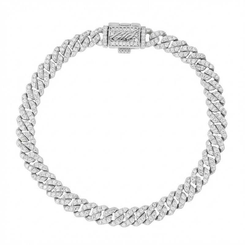 Men's 6MM Micro Diamond Prong Moissanite Cuban Bracelet in White Gold Vermeil