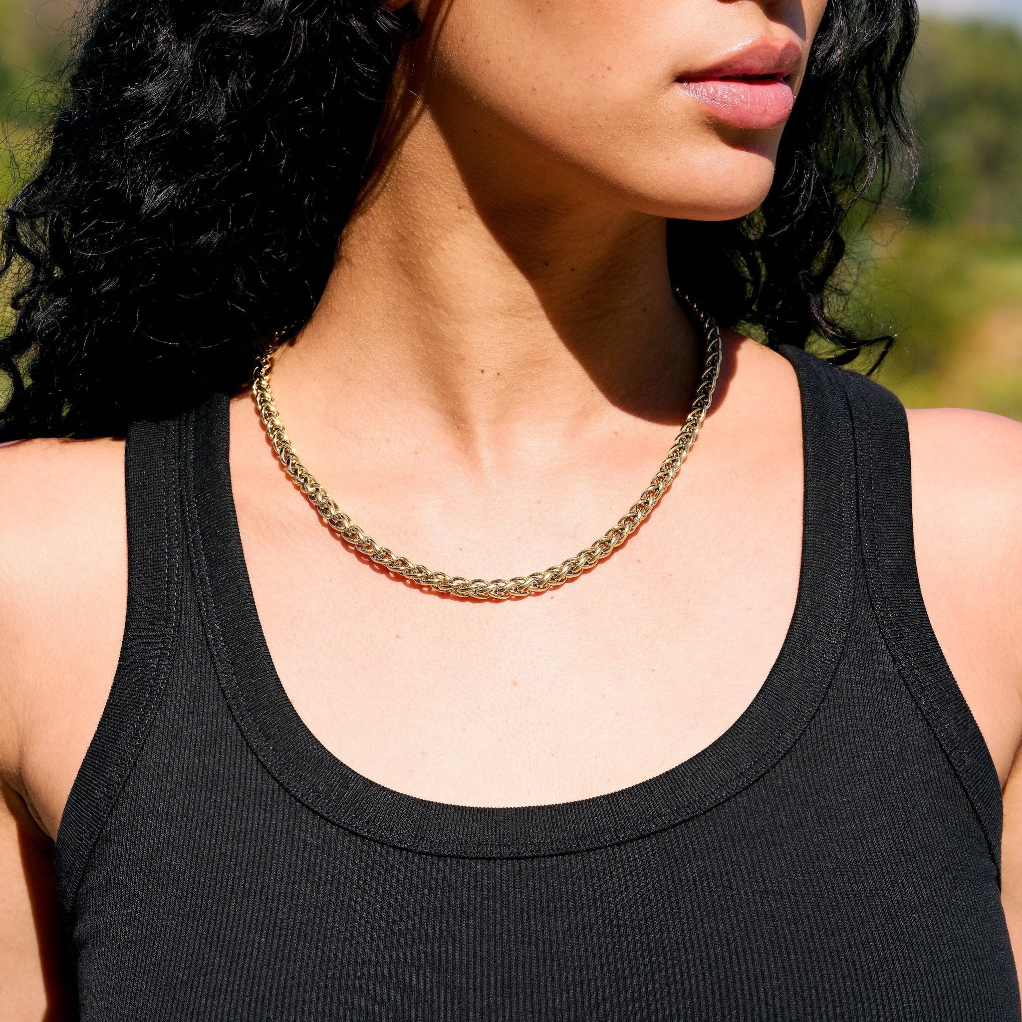 Palm Chain Necklace in Yellow Gold- 6mm