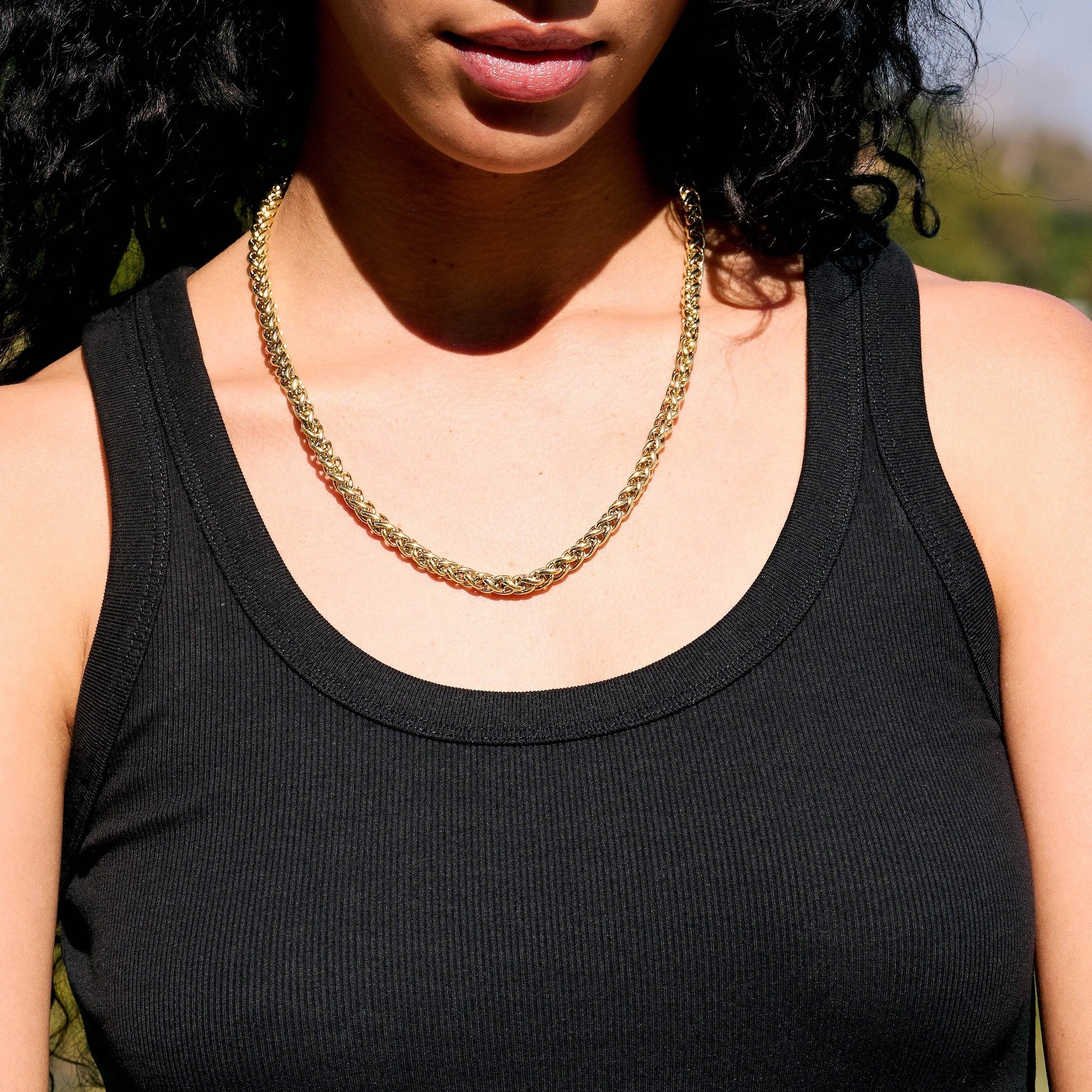 Palm Chain Necklace in Yellow Gold- 6mm