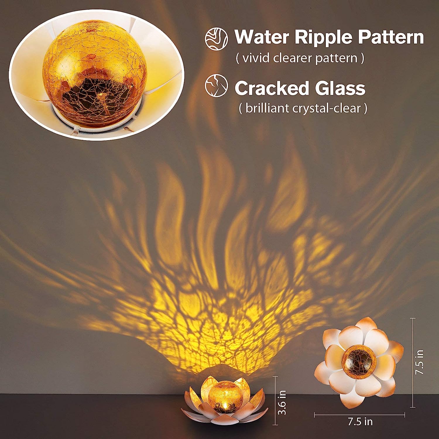 Garden Amber Crackle Globe Glass Lotus Solar Lights