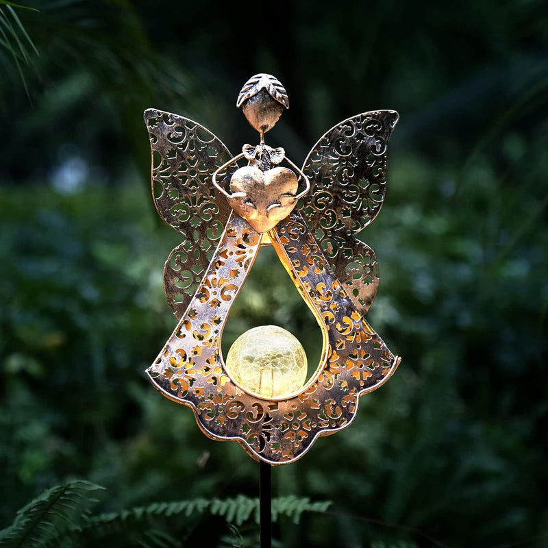 Luci solari a palo Angel per giardino in metallo bianco caldo