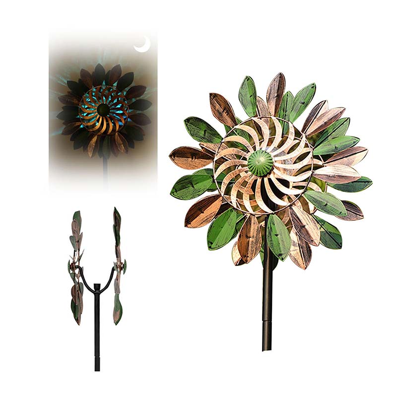 Lotus Design Wind Spinner Windmill with Solar Light