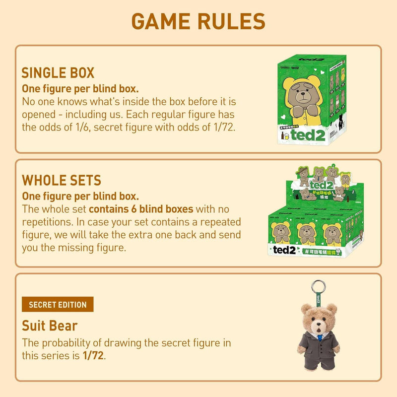 POP MART Ted 2 Teddy Bear Action Plush Pendant Blind Box Figures, Ted Doll Pendant Random Design, Collectible Toys Home Decorations, Single Box