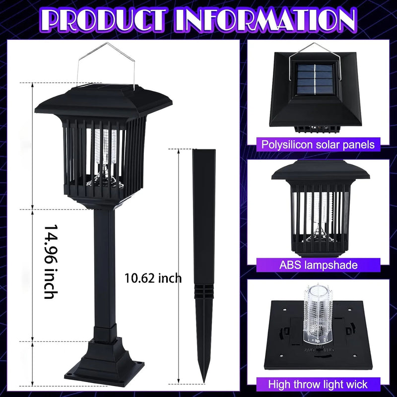Solar Bug Zapper Outdoor UV Mosquito Killer Black Fly Repellent Light
