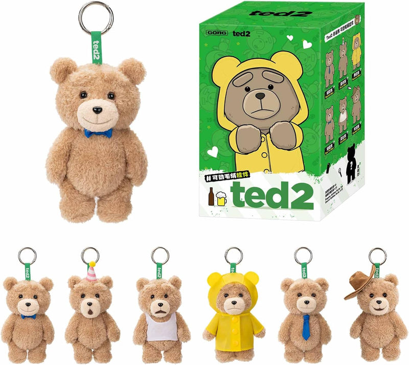 POP MART Ted 2 Teddy Bear Action Plush Pendant Blind Box Figures, Ted Doll Pendant Random Design, Collectible Toys Home Decorations, Single Box