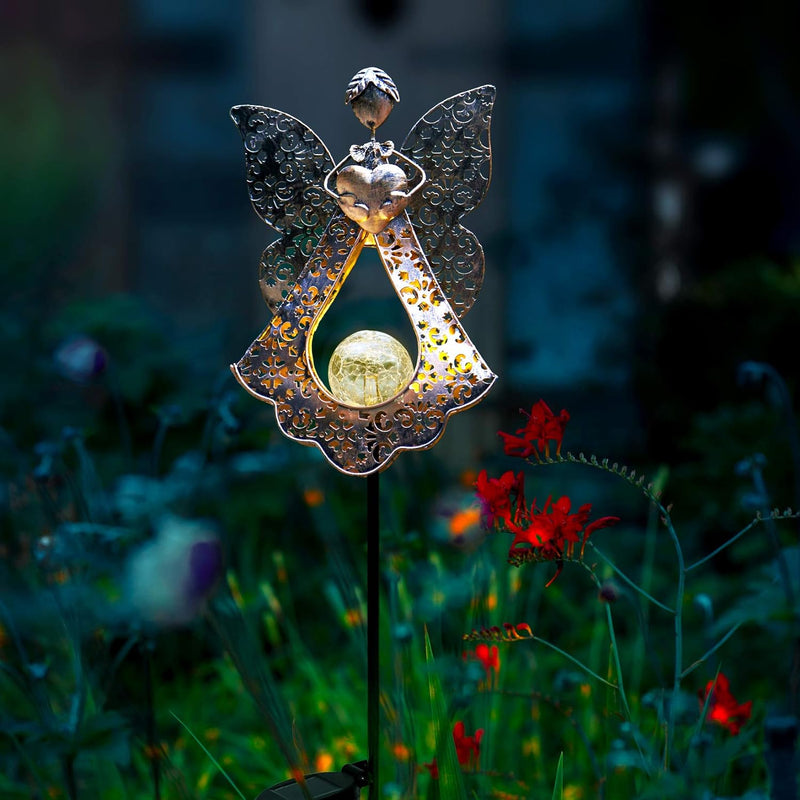 Luci solari a palo Angel per giardino in metallo bianco caldo