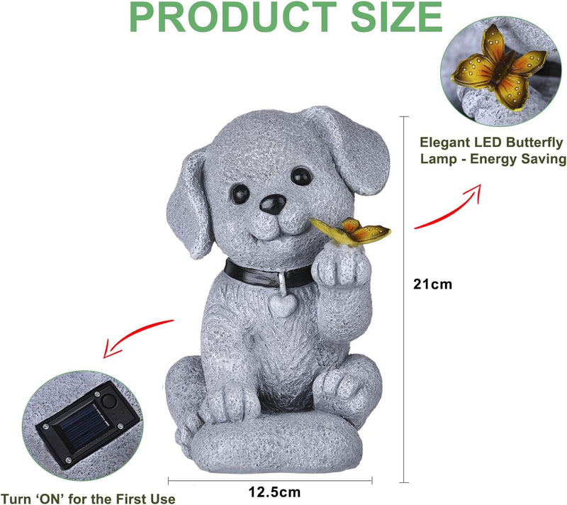 Outdoor Puppy Ornaments Solar Animal Statues with Butterfly Light