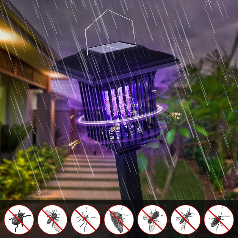 Solar Bug Zapper Outdoor UV Mosquito Killer Black Fly Repellent Light
