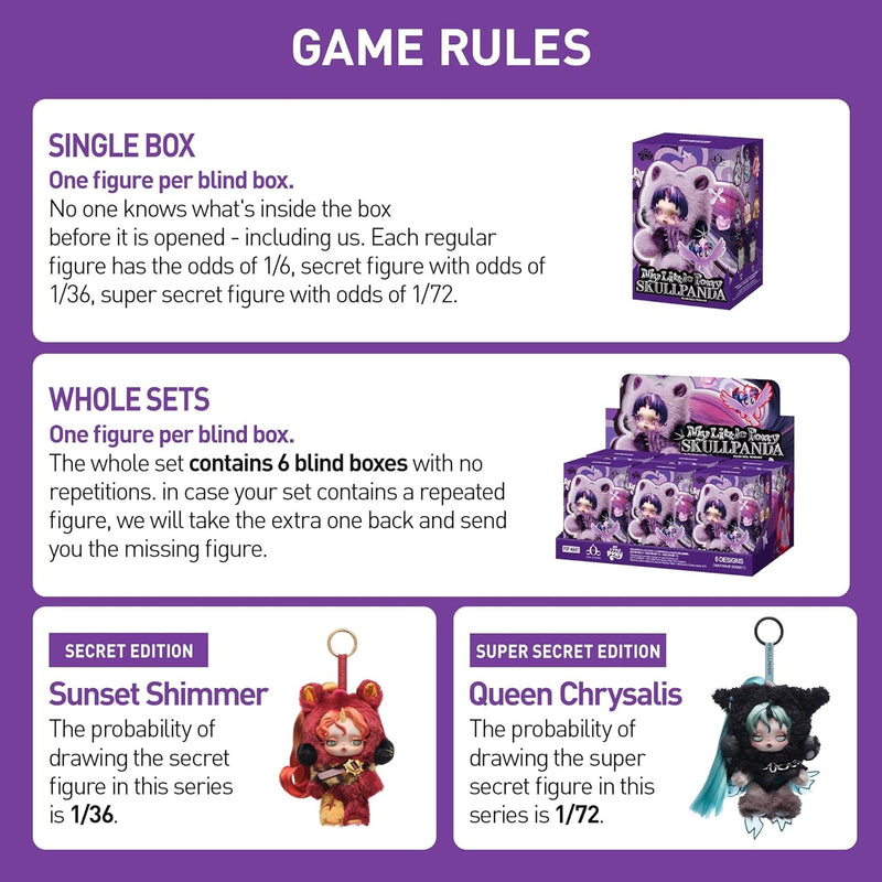 POP MART SKULLPANDA × My Little Pony Series Plush Doll Cute Keychain Blind Box Mystery Box Figures, Collectible Toys Bag Charms, Holiday Birthday Gifts for Girls and Boys, Single Box