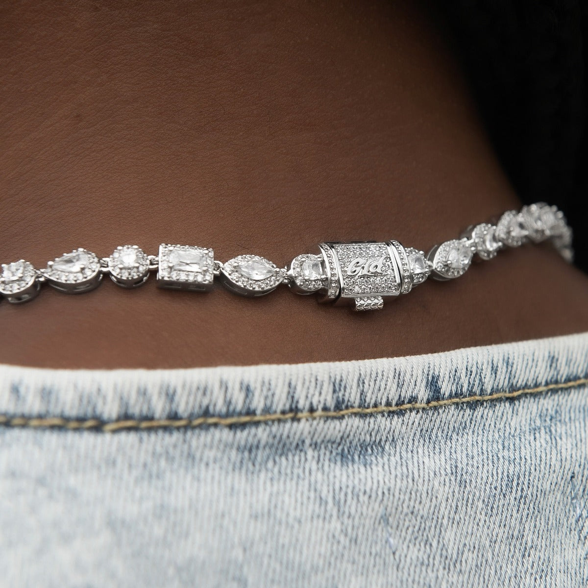 Mixed Diamond Pave Necklace in White Gold