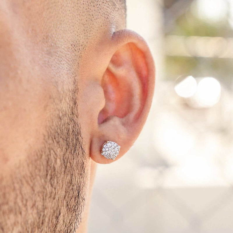 8MM Pave Set Moissanite Stud Earrings in Yellow Gold Vermeil