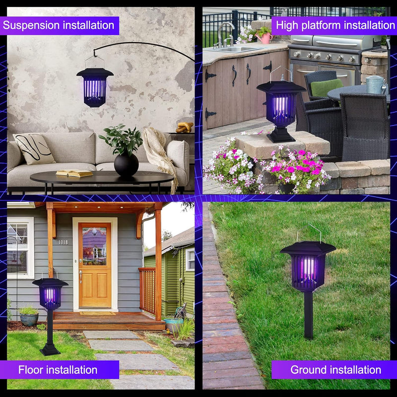 Solar Bug Zapper Outdoor UV Mosquito Killer Black Fly Repellent Light