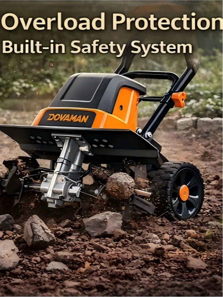 DOVAMAN 18-Inch Electric Garden Tiller 15-Amp Corded Cultivator, 9-Inch Depth, 4-Position Wheels, Foldable Handle