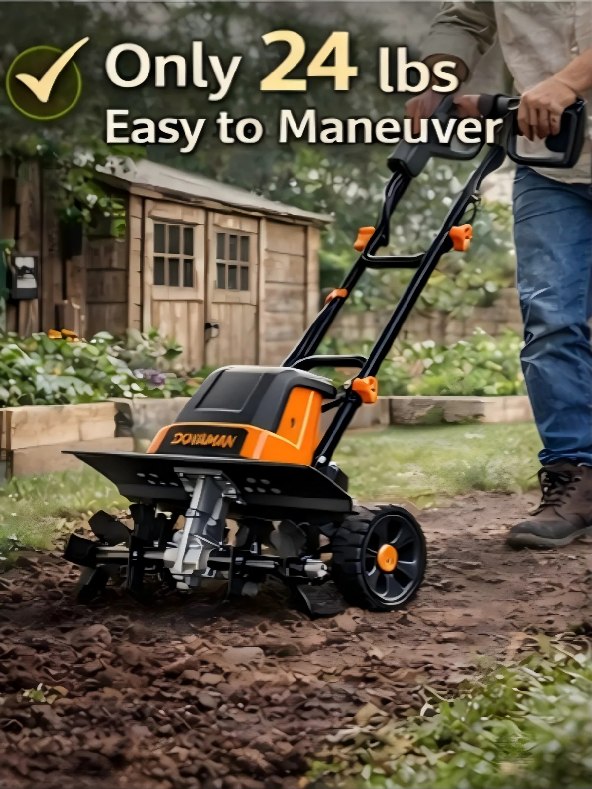 DOVAMAN 18-Inch Electric Garden Tiller 15-Amp Corded Cultivator, 9-Inch Depth, 4-Position Wheels, Foldable Handle