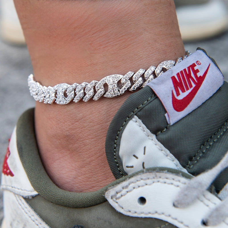 9MM Iced Mariner Cuban Anklet in White Gold