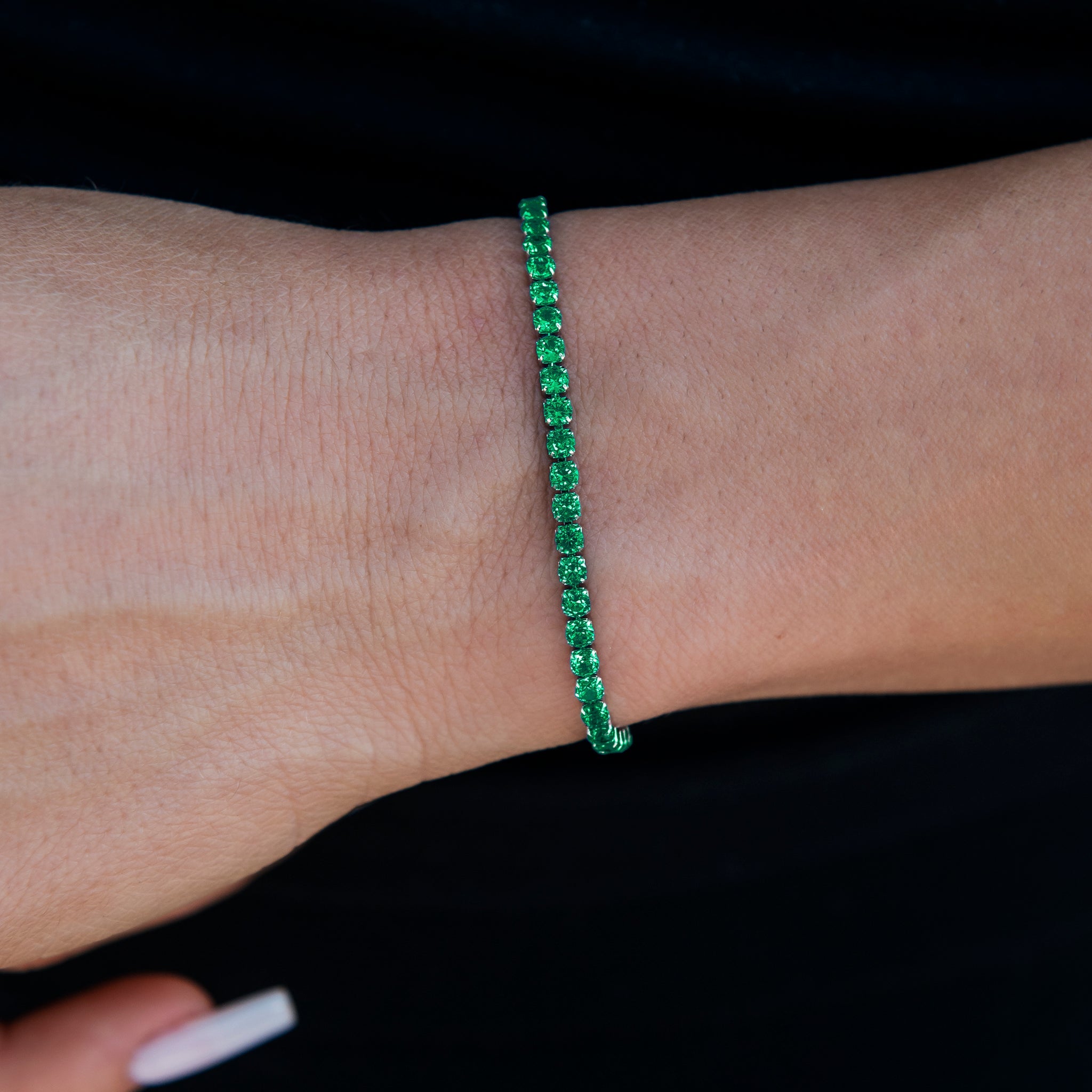 Emerald Micro Tennis Bracelet in White Gold