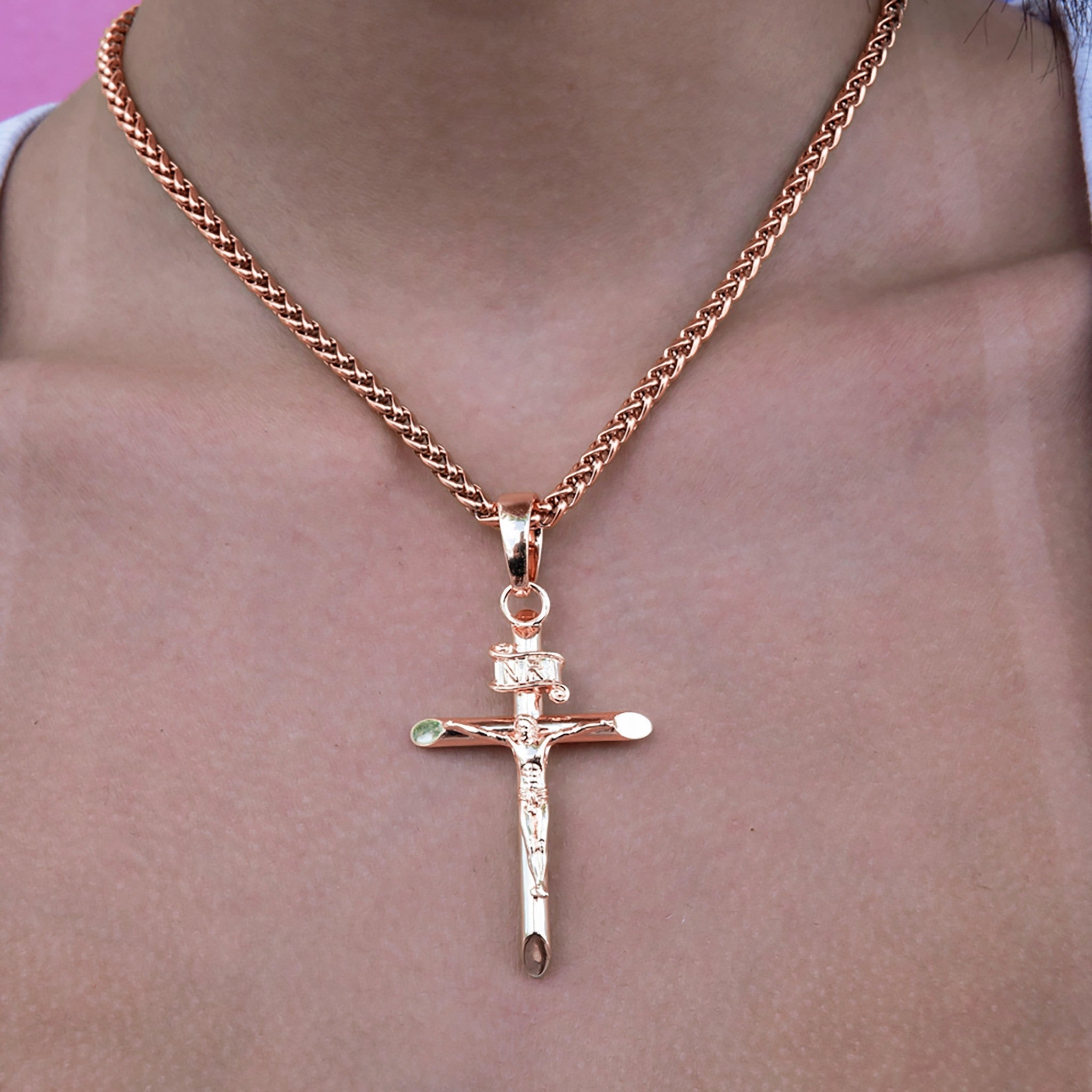 Large Crucifix Cross Pendant in Rose Gold