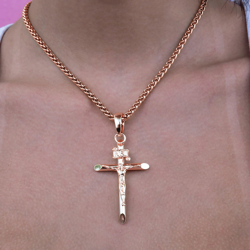 Large Crucifix Cross Pendant in Rose Gold