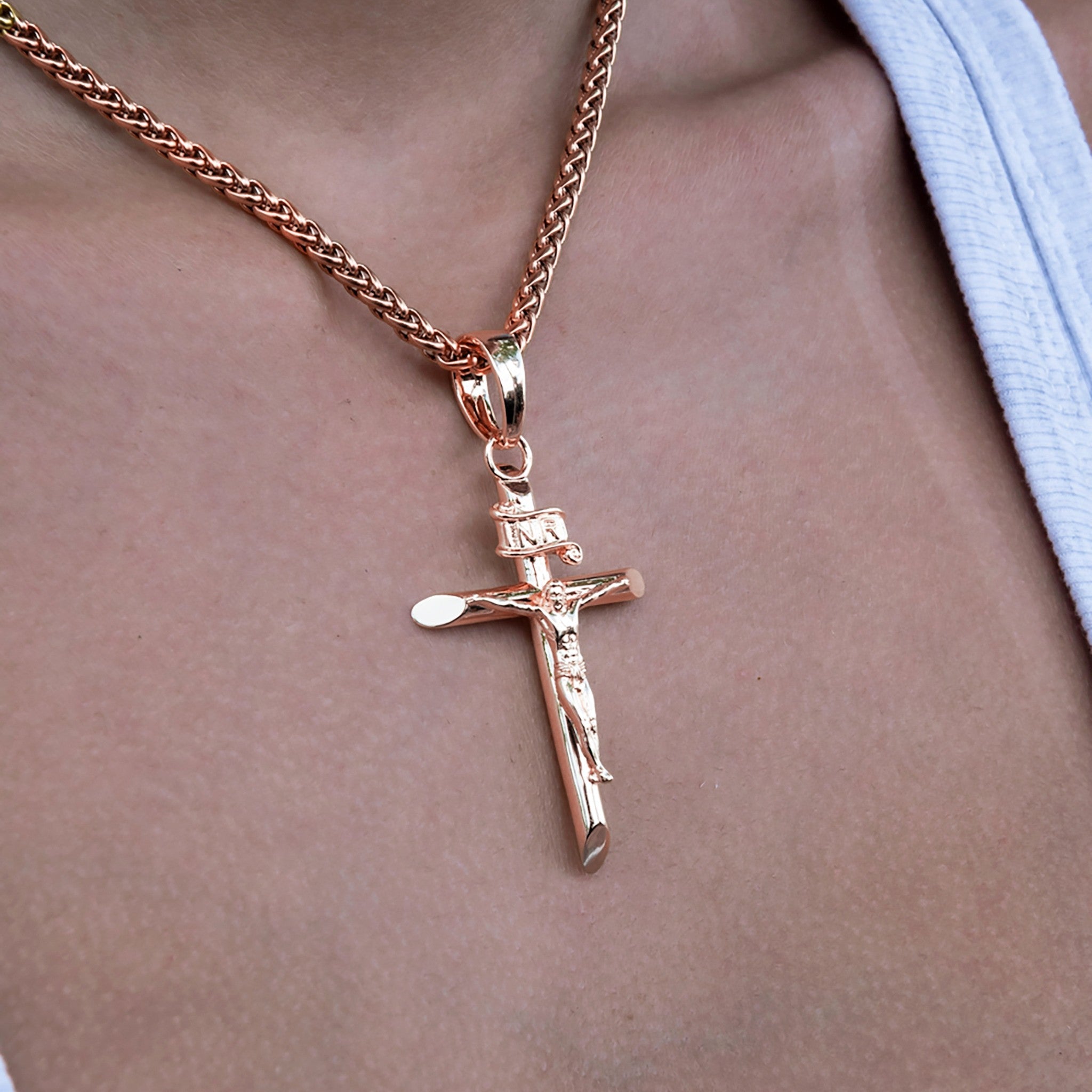 Large Crucifix Cross Pendant in Rose Gold