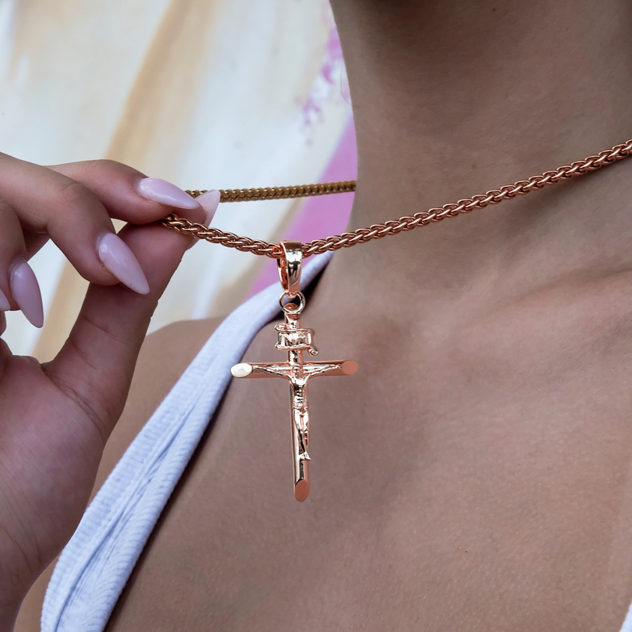 Large Crucifix Cross Pendant in Rose Gold