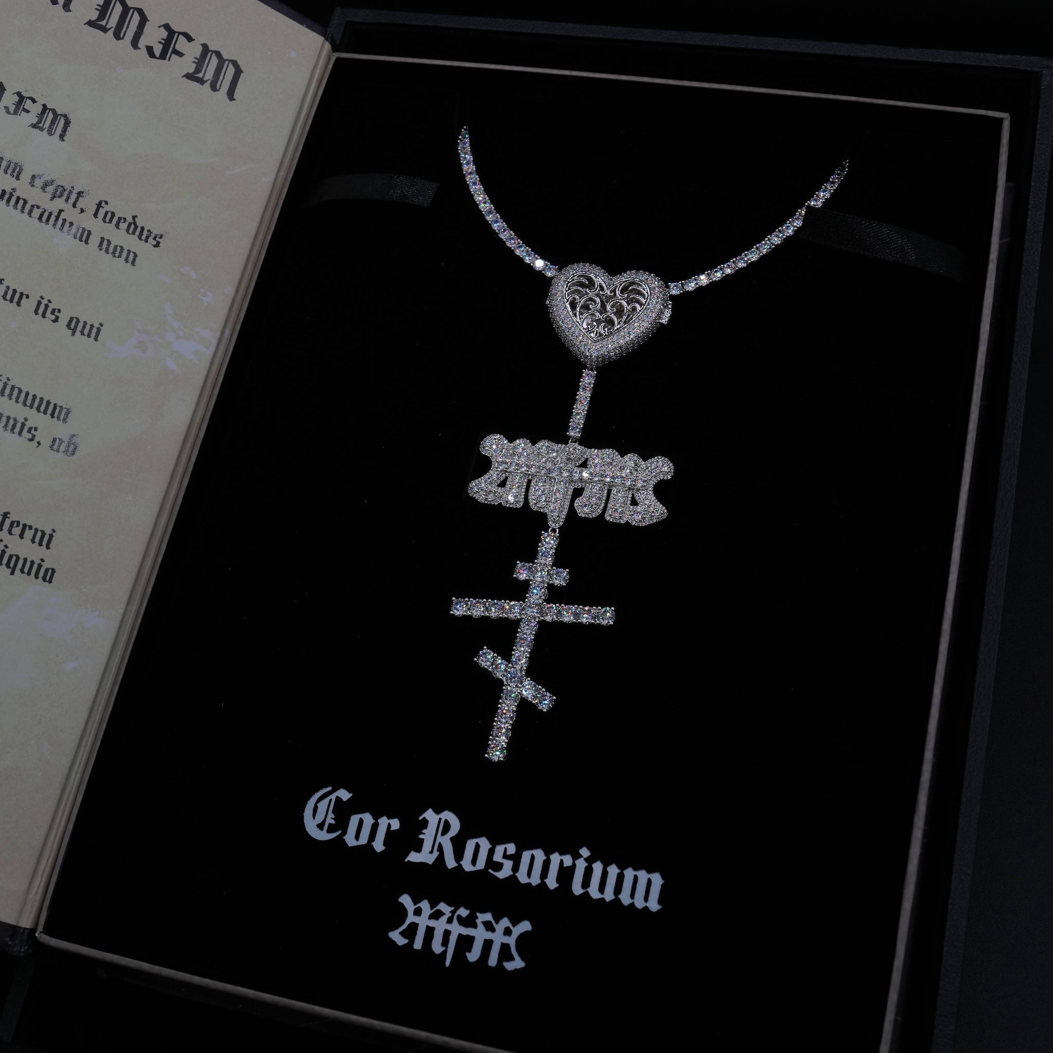 GLD X Bloody Osiris Lab Diamond Locket Rosary Chain in Solid White Gold