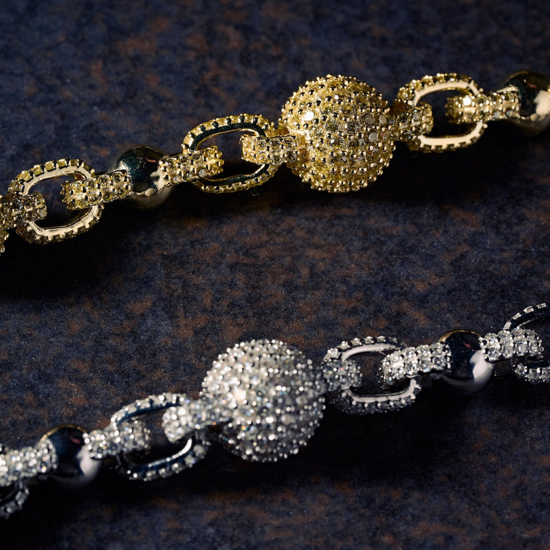 GLD X Bloody Osiris Dual Finish Lab Diamond Ball Chain Bracelet in White and Yellow Solid Gold