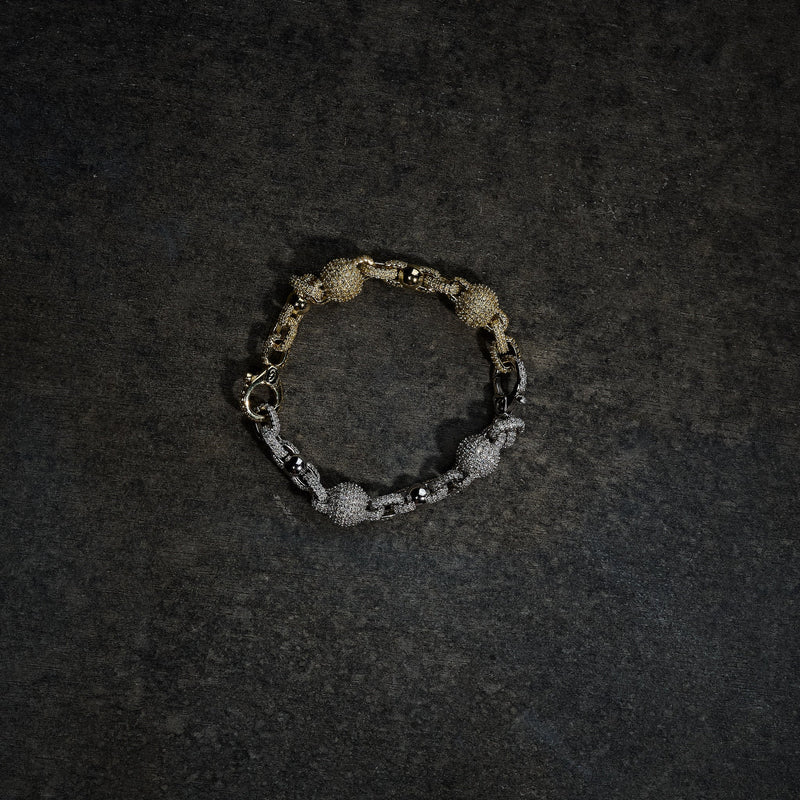 GLD X Bloody Osiris Dual Finish Lab Diamond Ball Chain Bracelet in White and Yellow Solid Gold