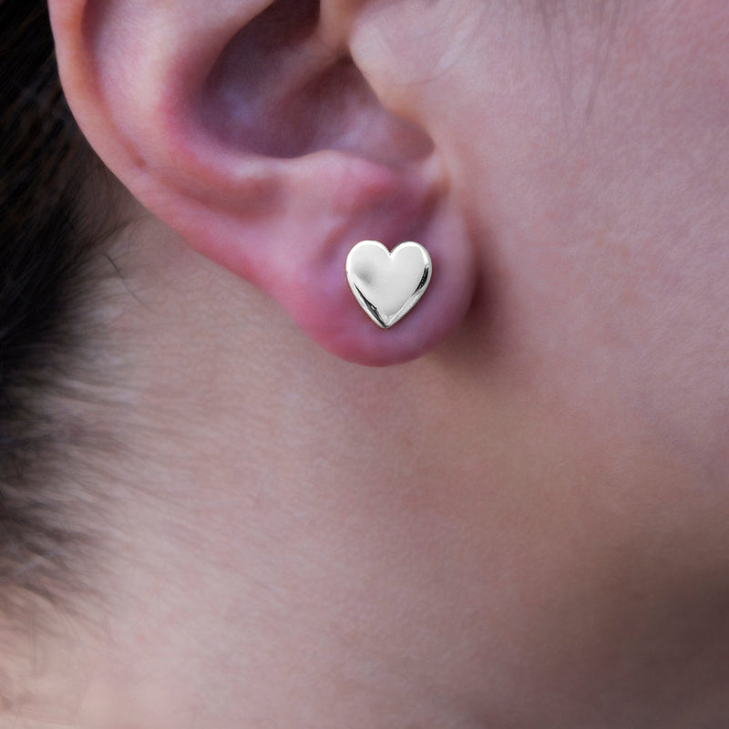 Simple Heart Stud Earrings in White Gold