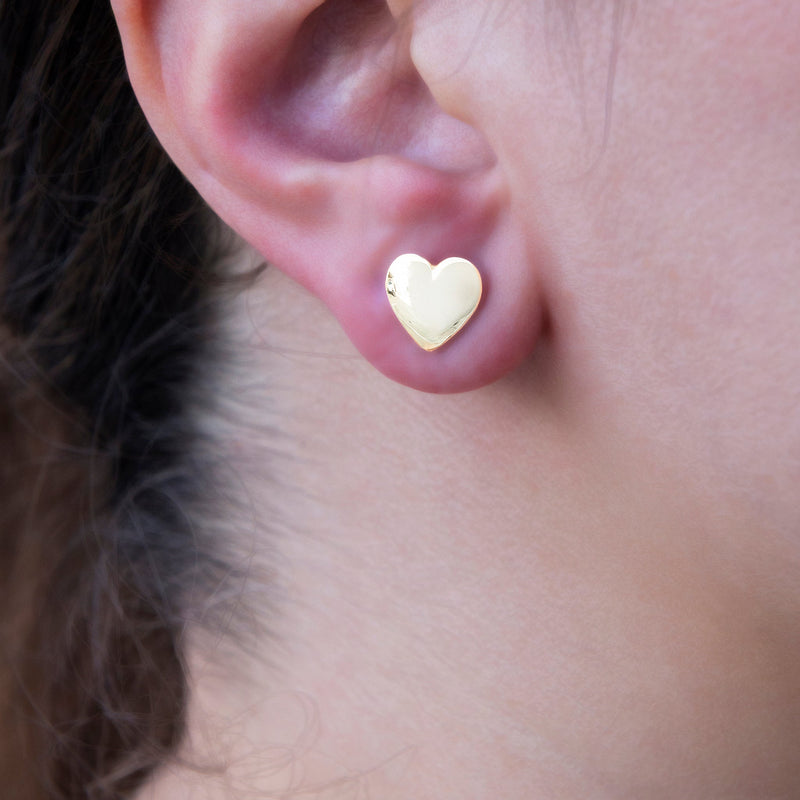 Simple Heart Stud Earrings in Yellow Gold