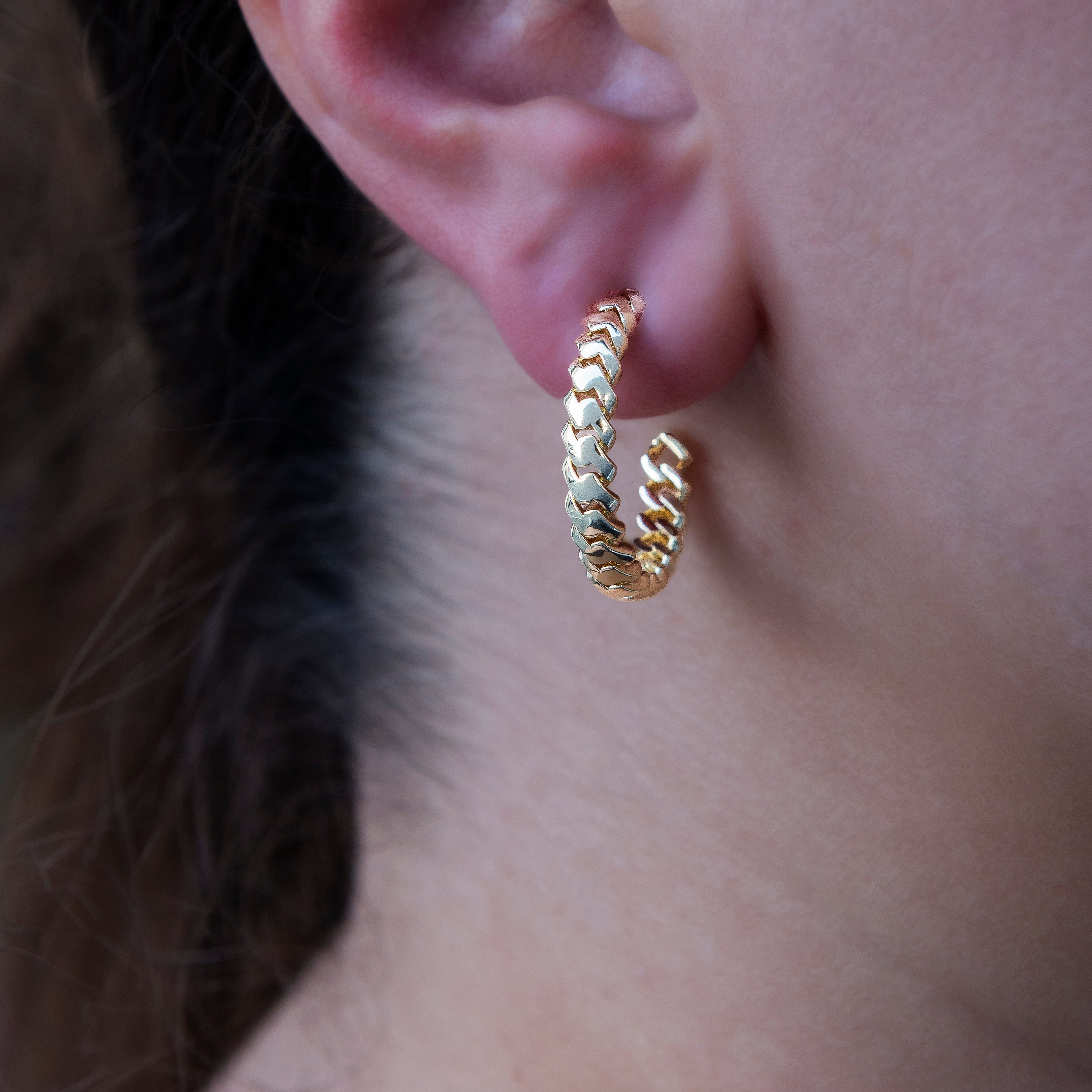 Micro Cuban Prong Hoop Earrings in Yellow Gold- 6mm