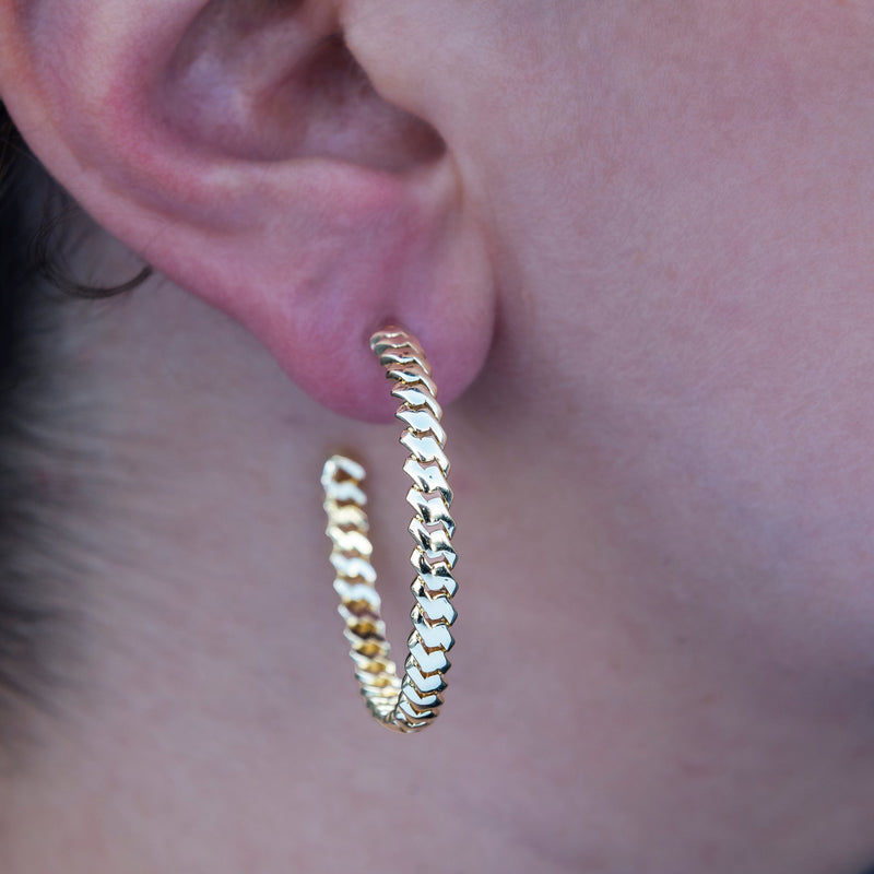 Micro Cuban Prong Hoop Earrings in Yellow Gold- 6mm