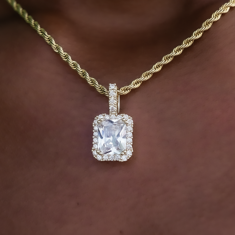 Micro Diamond Stone Pendant in Yellow Gold