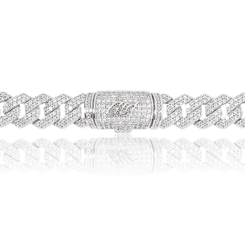 Diamond Prong Link Chain in White Gold - 12mm