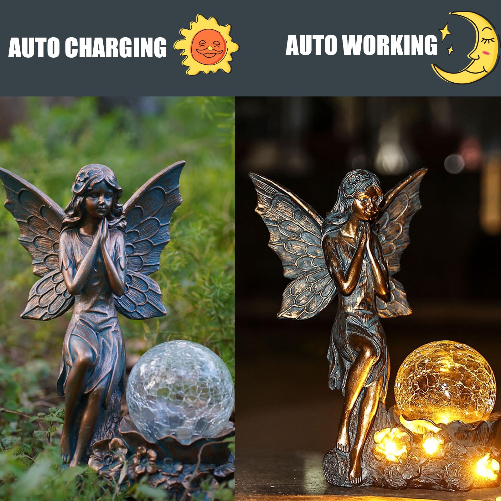 Classical Angel Fairy Solar Resin Statue Light