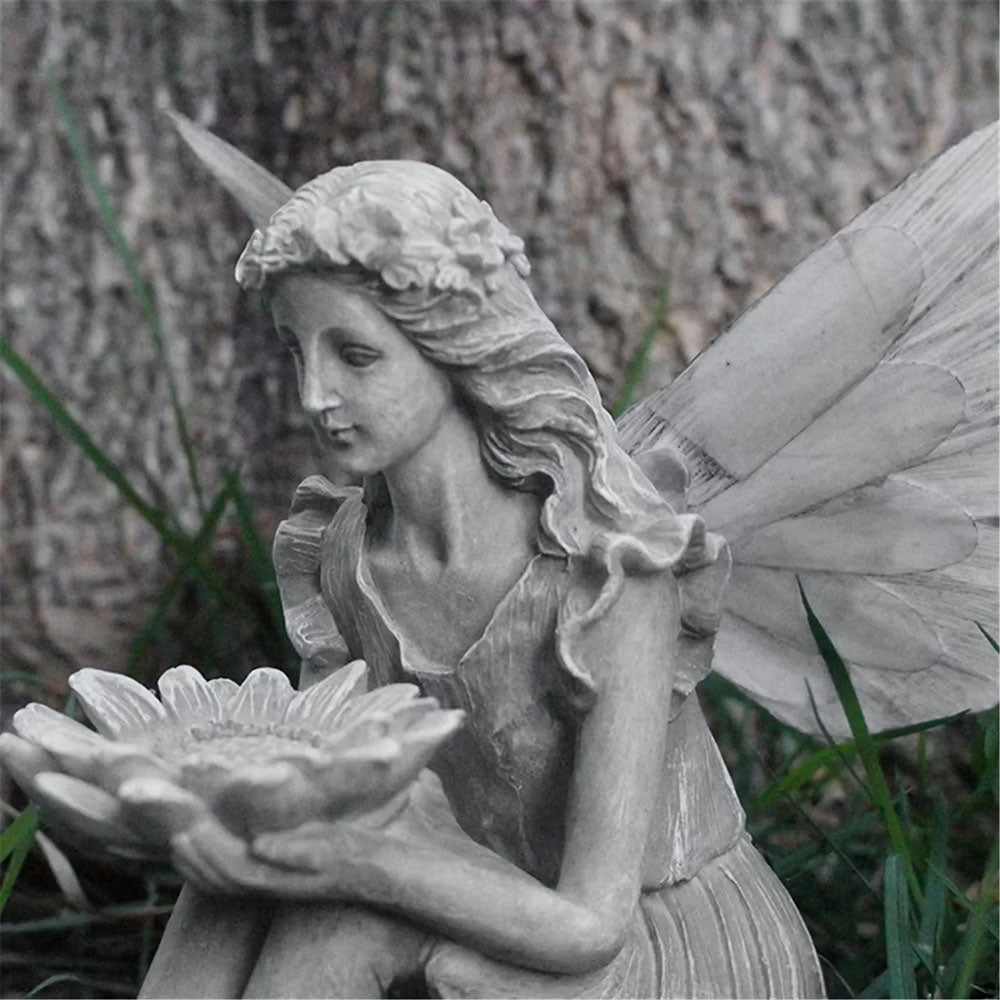 Shower Fairy Statue Solar Wings Ornament Bird Feeder