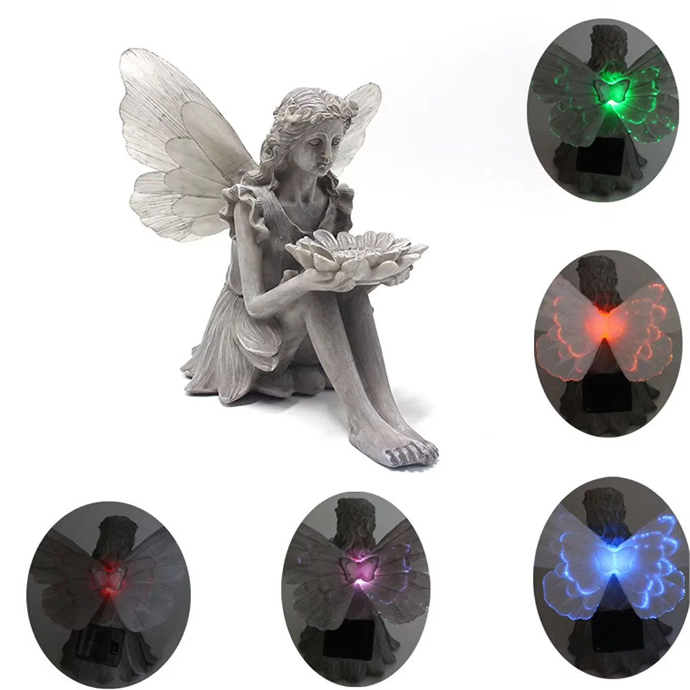 Shower Fairy Statue Solar Wings Ornament Bird Feeder