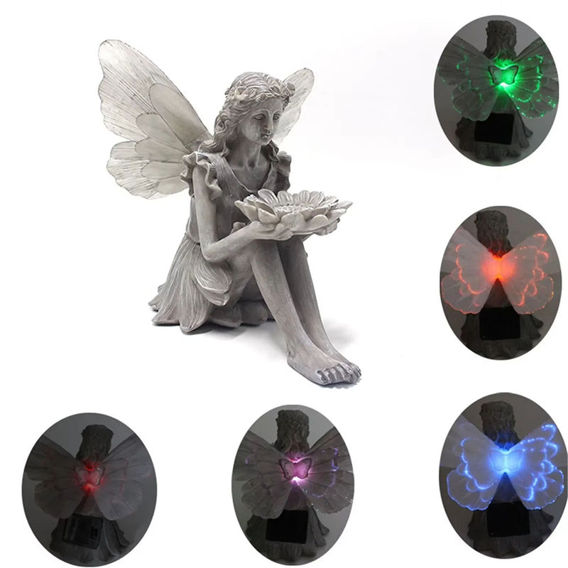 Shower Fairy Statue Solar Wings Ornament Bird Feeder