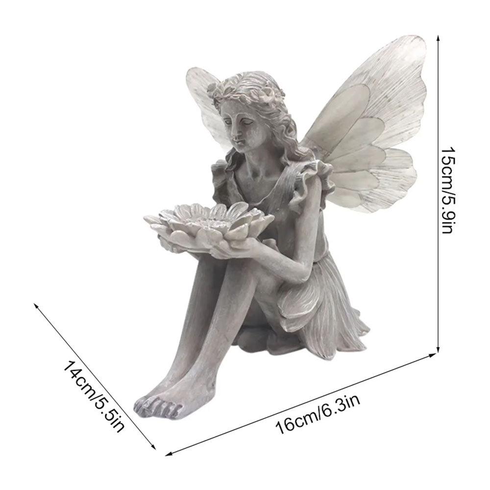 Shower Fairy Statue Solar Wings Ornament Bird Feeder