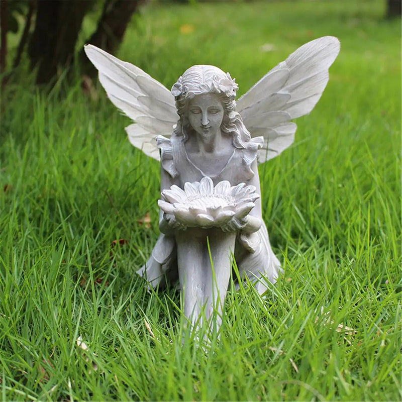 Shower Fairy Statue Solar Wings Ornament Bird Feeder