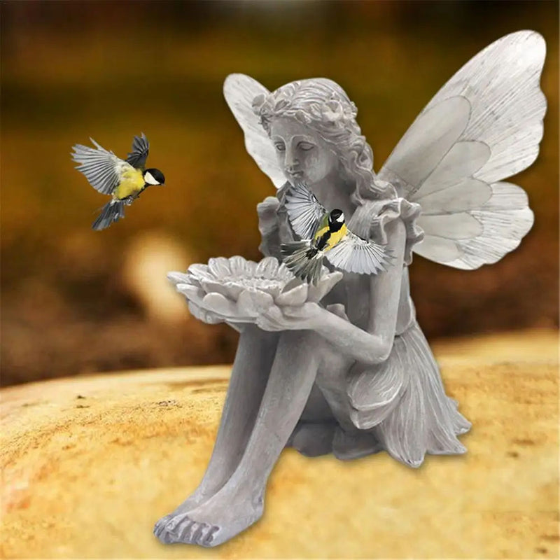 Shower Fairy Statue Solar Wings Ornament Bird Feeder