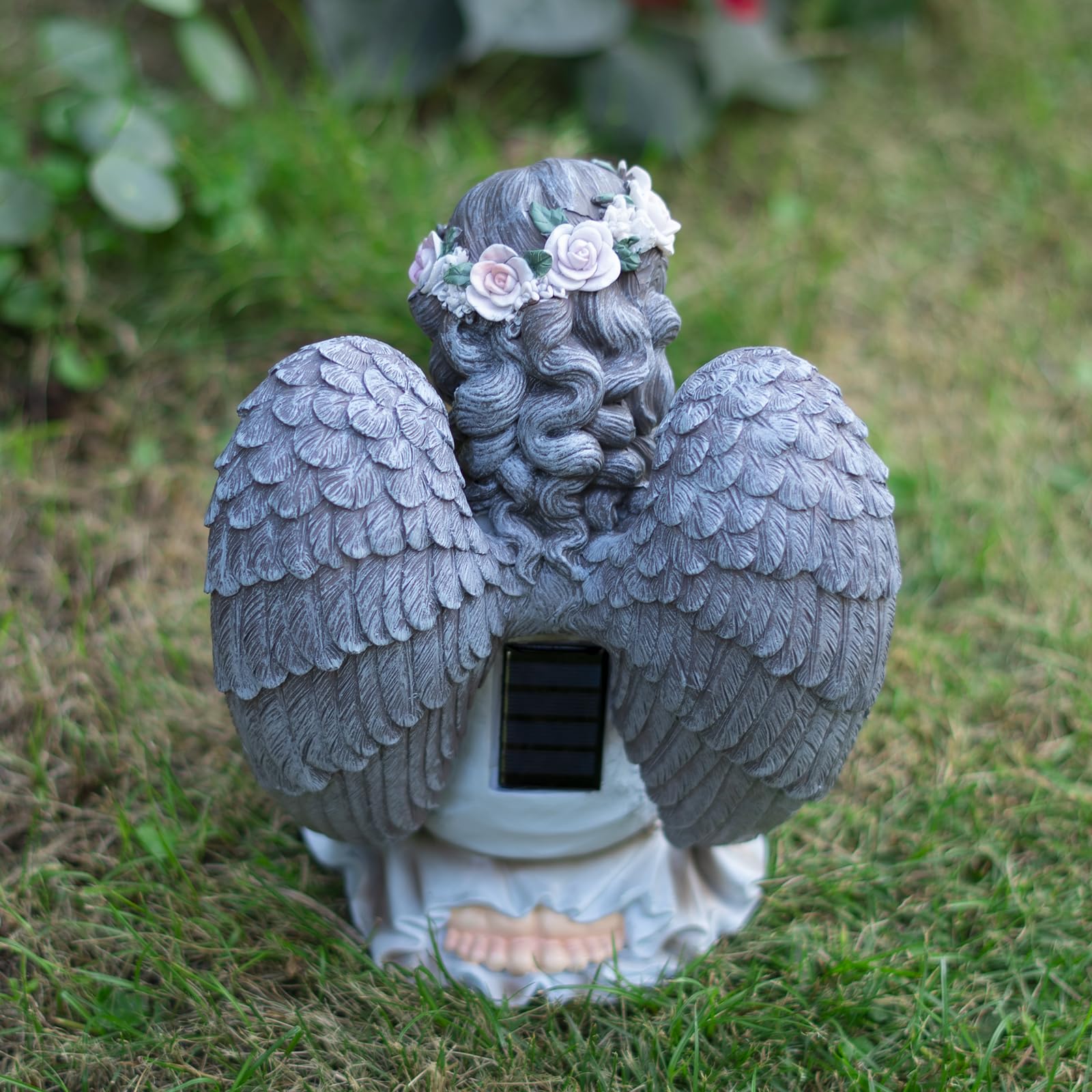 Solar Angel Garden Statue with Light Harp Playing Angel Figurine
