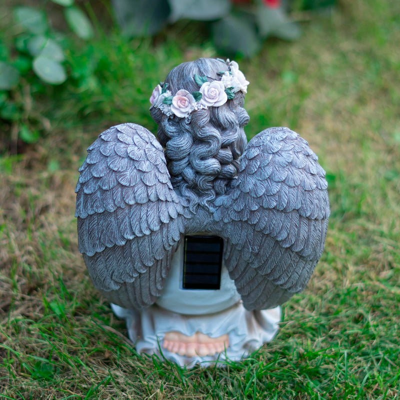 Solar Angel Garden Statue with Light Harp Playing Angel Figurine